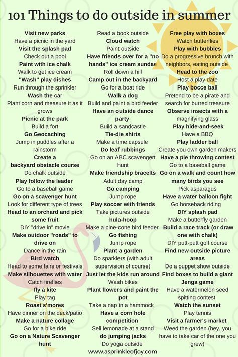 101 things to do outside this summer with your kids to beat boredom, get moving, and have fun. Plus a free printable list! Summer Camp Bucket List, Things To Do On The Holidays, Things To Do With Toddlers Outside, Free Things To Do Outside, Summer Bucket List Kids Printable, Nanny Activities Elementary, Summer 2000s Nostalgia, Things To Do With Brother, Fun Things To Do Over The Summer