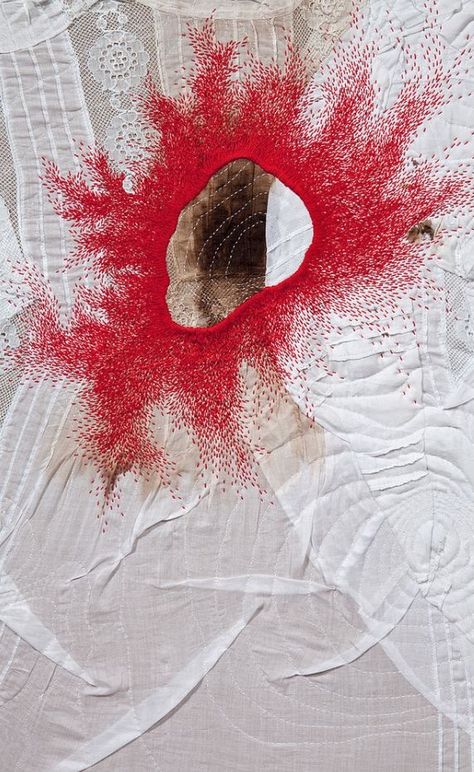 Red Thread Embroidery, Erin Endicott, Painting On Fabric, Textiles Sketchbook, A Level Textiles, Red Textiles, Embroidery Red, Textile Art Embroidery, Textiles Projects