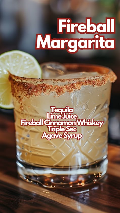 Fireball Margarita Recipe, Fun Margarita Recipes, Fireball Cocktail Recipes, Party Drinks Alcohol For A Crowd, Margs & Matrimony, Creative Alcoholic Drinks, Margarita Flavors, Booze Recipes, Manly Cocktails