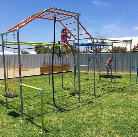 Shop Our Instagram - Funky Monkey Bars Eco Playground, Monkey Bars For Backyard, Diy Monkey Bars, Outdoor Jungle Gym, Backyard Jungle Gym, Backyard Envy, Ninja Course, Swing Set Diy, Backyard Gym