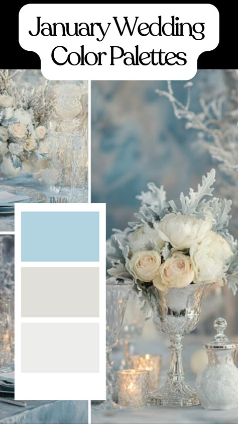 Elegant winter wedding table setup featuring soft January wedding color palettes with candles and floral accents. Wedding Colors For January, January Wedding Ideas Winter Color Palettes, Winter Wedding January, January Wedding Ideas Decoration, Wedding Colors December, January Color Palette 2025, January Wedding Color Palette, Wedding Color Schemes White, Winter Color Palette Wedding