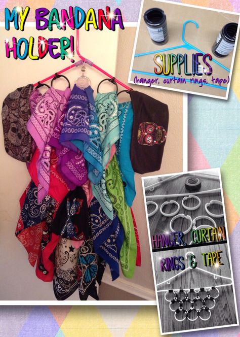 Instead of a scarf holder I made a Bandana Holder. A fun, colorful, easy way to see & keep all my bandanas together. How To Store Bandanas, Bandana Storage Ideas, Bandana Storage, Bandana Holder, Organising Ideas, Scarf Storage, Scarf Holder, Crafty Decor, Head Scarf Tying