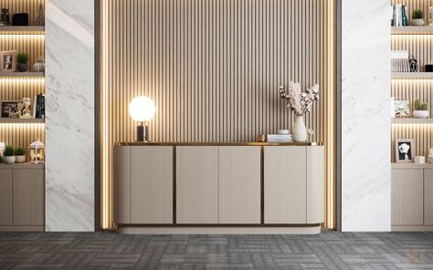 Luxury Desk Design on Behance Foyer Luxury Design, Chester Design Ideas, Credenza Design Luxury, Luxury Desk Design, Console Wall Design, Foyer Design Luxury, Mirror Entry Way, Console Table Design Ideas, Mirror Entry