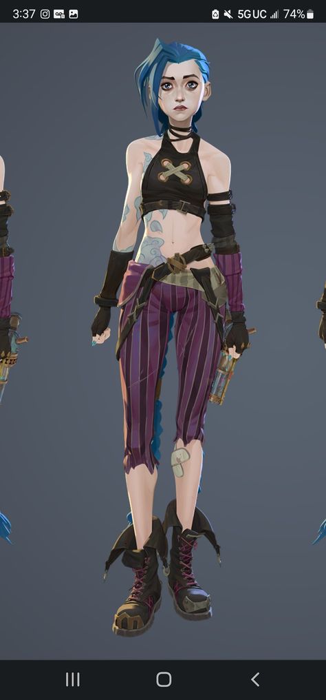 Jinx Outfit Arcane, Jinx Arcane Character Sheet, Jinx Arcane Drawing Reference, Jinx Flare Scene, Arcane Pose Reference, Jinx Drawing Reference, Jinx Reference Sheet, Jinx Arcane Design, Jinx Arcane Full Body Reference