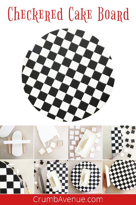 how to make, step by step, pictorial, Alice in Wonderland, squares, square, cake drum, cover, covered, fondant, pattern, chess board, black and white Chess Cake Topper, Chess Cake Design, Chess Birthday Cake, Cake Board Decoration, Checkered Cake, Chess Cake, Fondant Tips, Patterned Cake, Alice In Wonderland Cakes