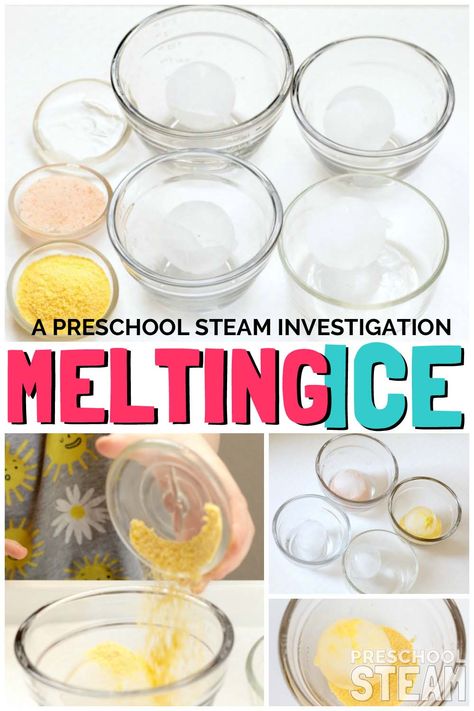 What Makes Ice Melt Faster Science Project, What Melts Ice Faster Experiment, Science Lessons For Preschool, Science Activity For Preschoolers, Ice Activities, Scientific Method Activities, Preschool Steam, Fall Stem Activities, Pre-k Science