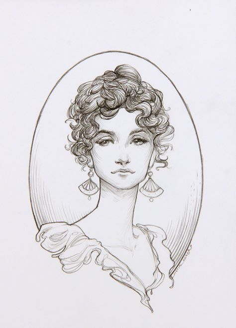 Side Portrait Sketch, Headpiece Drawing, Female Artworks, Justin Gerard, Vintage Sketches, Back Drawing, Victorian Portraits, Music Events, Face Sketch