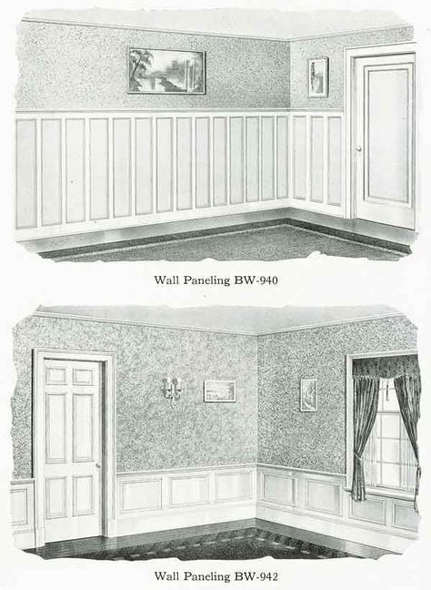 Tall Wall Trim, 1930s Wall Panelling, 1930s Wainscoting, 1920s Wall Panelling, 1920s Panelling, Edwardian Panelling, 1920 House Interior Ideas, Student Living Room, Victorian Wall Panelling