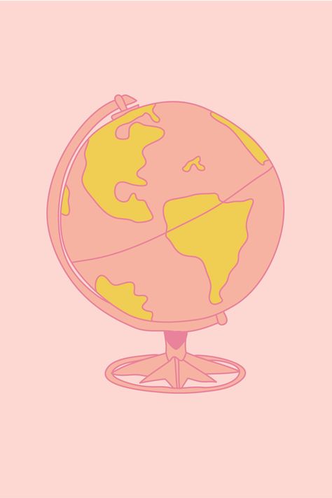 Globe Poster Design, Pink Globe Icon, Globe Design Graphic, World Illustration Globe, Globe Graphic Design, Sea Branding, Travel Vector Illustration, Pink Airplane, Globe Drawing