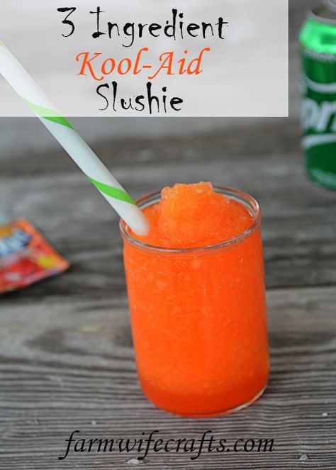 3 Ingredient Kool-Aid Slushie - The Farmwife Crafts Kool Aid Slushie Recipe, Kool Aid Slushie, Kool Aid Drinks Recipes, Koolaid Slushies Recipes, Slushy Recipes, Jello Popsicles, Bucket Drinks, Bariatric Protein, Hydration Drinks