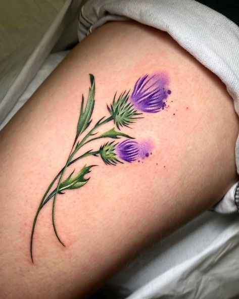 Irish Flower Tattoo, Thistle Tattoo Black, Thistle Tattoos, Evan Tattoo, Taurus Tattoo Designs, Pagan Tattoos, Thistle Flower Tattoo, Gaelic Tattoo, Scotland Tattoo