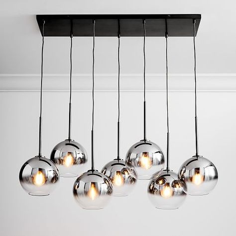 Sculptural 7-Light Chandelier, Globe Mixed Size, Silver Ombre, Bronze, S/M Mobile Chandelier, Silver Ombre, Modern Chandeliers, Metal Canopy, Globe Chandelier, Smart Technology, Contemporary Chandelier, Chandelier Design, Linear Chandelier