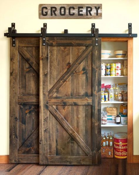 Barn Door Pantry, House Pantry, Diy Home Decor For Apartments, Diy Rustic Home, Rustic Barn Door, Diy Barn Door, Trendy Bedroom, Pantry Design, Farmhouse Furniture