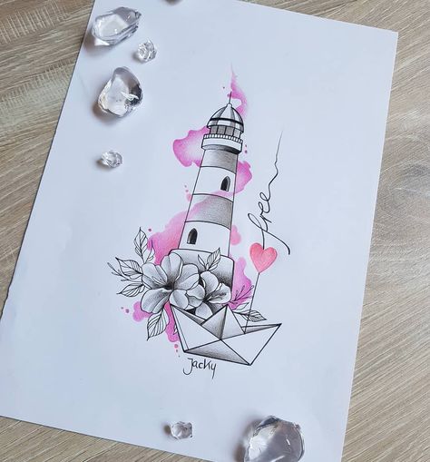 ♡💗♡💗♡💗♡ #lighthouse #lighthousetattoo #flower #flowertattoo #ink #inked #blumen #blumentattoo #leuchtturmtattoo #leuchtturm #papierschiff… Plume Tattoo, Lighthouse Tattoo Meaning, Baroque Tattoo, Grandparents Tattoo, Lighthouse Tattoo, Weird Tattoos, Hummingbird Tattoo, Memorial Tattoo, Memorial Tattoos