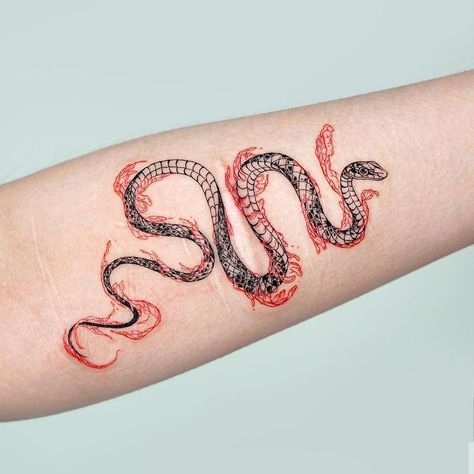 Korean Tattoos, Pisces Tattoos, Bone Tattoos, Snake Tattoo Design, Medusa Tattoo, Lily Tattoo, Red Tattoos, Blossom Tattoo, Cherry Blossom Tattoo