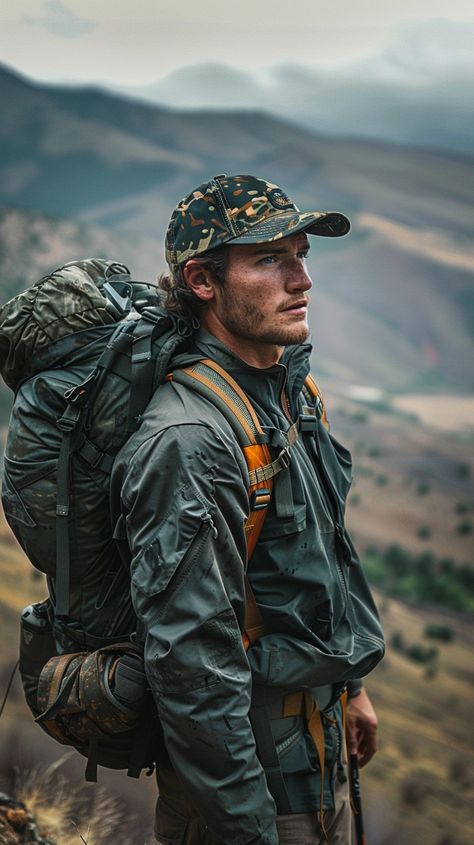 Rugged Mountain Trek: A lone male #adventure with a heavy #gear gazes out over the #landscape. #hiker #mountains #backpack #trekking #outdoors #aiart #aiphoto #stockcake ⬇️ Download and 📝 Prompt 👉 https://stockcake.com/i/rugged-mountain-trek_845529_737905 Trekking Outfit Men, Heavy Gear, Trekking Outfit, Misty Mountain, Scenic Travel, Rugged Men, Hiking Fashion, Winter Outfits Men, High Water