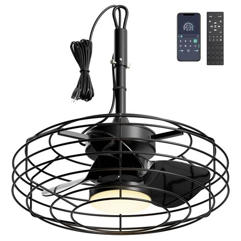 Outdoor Ceiling Fans With Light, Pergola Black, Dimmable Lights, Ceiling Fans With Light, Canopy Ceiling, Caged Ceiling Fan, Bin Store, Hanging Design, Outdoor Comfort