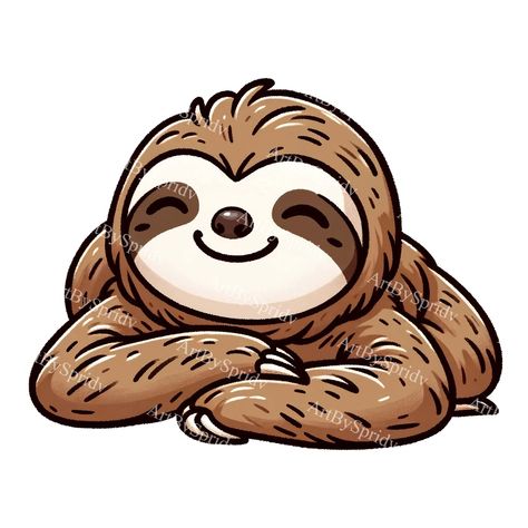 Cute Sloth Drawing, Sloth Cartoon, Relaxed Pose, Cartoon Sloth, Adorable Cartoon, Clipart Design, Personalized Decor, Printable Decor, Digital Clip Art