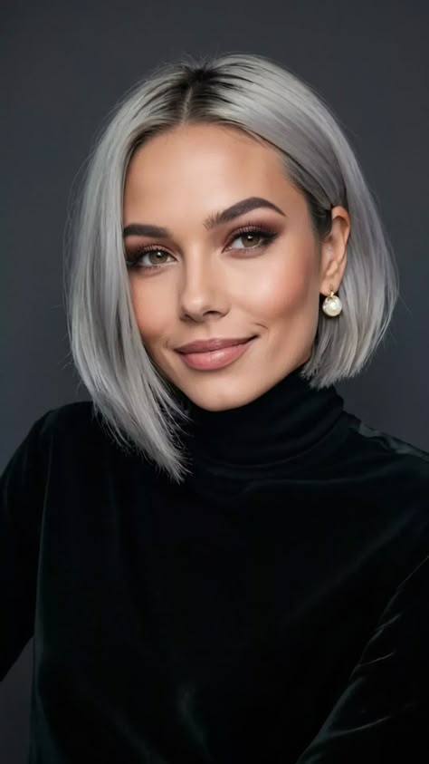 Discover Your Next Look: 15 Stunning Grey Bob Hairstyles 35 Grey Long Bob Hairstyles, Hairstyles With Fringe Bangs, Gray Hair Bob, Grey Bobs, Silver Ash Hair, Hairstyles With Fringe, Grey Brown Hair, Grey Bob Hairstyles, Kinds Of Haircut