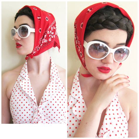 Vintage 1960s  Red Bandana 13960 / 60s Color Fast Floral Print Bandana Head Scarf Kerchief by BasyaBerkman on Etsy Bandana Head Scarf, Red Bandana, European Art, Bandana Print, Vintage 1960s, Head Scarf, Cat Eye Sunglasses, Cat Eye Glass, Skirt Set