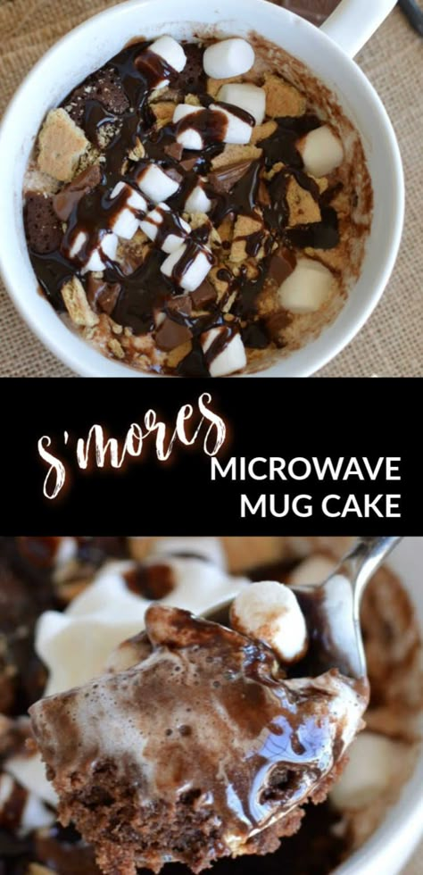 S’mores Chocolate Mug Cake is DANGEROUS! Stir the ingredients up, pop this baby in the microwave and one minute later you have a mug full of that warm ooey gooey chocolate you’ve been craving all afternoon long! Don’t tell me I’m the only one that happens to! It's the best microwave chocolate mug cake plus it has marshmallows, graham crackers, and chocolate chips! #smores #microwavecake #microwavedesserts #mugcake #microwavesmores #littledairyontheprairie Best Mug Desserts, Deserts In A Mug Microwave Recipes, Marshmallow Mug Cake, Smores Mug Cake Microwave, Mug Treats Microwave Desserts, Graham Cracker Mug Cake, Microwave Desert, In A Mug Recipes Dessert, Desert In A Mug