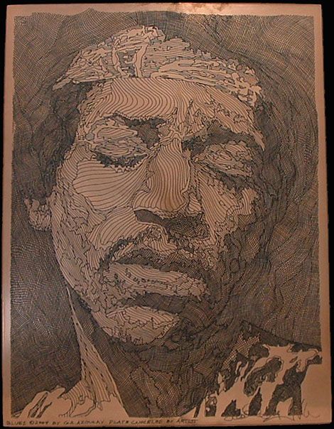 "BLUES" Copper etching Jimi Hendrix | Artist  Guillaume Azoulay Stained Glass Sculpture, Michael Schofield, Intaglio Printmaking, Eyvind Earle, Copper Engraving, Etching Prints, Metal Etching, Copper Plate, Copper Art