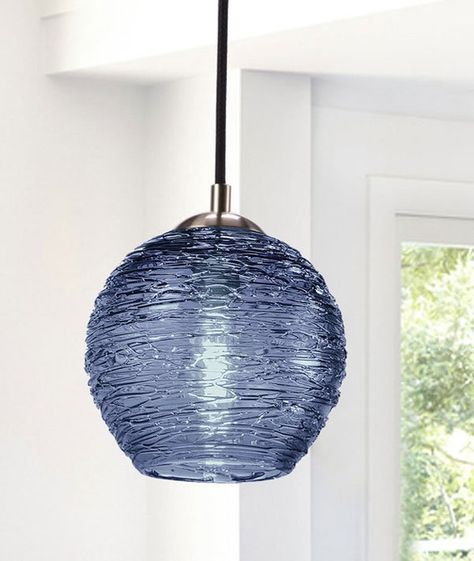 30% Off In Stock Ready to Ship. 7 Steel Blue Spun Glass Pendant Light. Discontinued Size Once these are sold, this listing will be removed. This is a lovely 7 steel blue spun glass pendant light This lamp is textured with a spun glass exterior. Cord- 3 Feet Black Textile Cloth Cord Socket- Glass Kitchen Pendant Lights, Glass Pendant Shades, Glass Exterior, Blown Glass Pendant Light, Glass Globe Pendant Light, Blown Glass Pendant, Kitchen Ceiling Lights, Globe Pendant Light, Glass Pendant Lamp