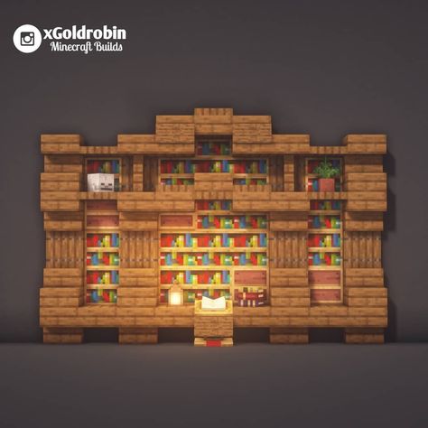 8,433 Likes, 66 Comments - Goldrobin - Minecraft Builder (@xgoldrobin) on Instagram: “TUTORIAL | Bookshelf design! 📚 Follow @xgoldrobin for more Minecraft Buildings ideas & designs! 🏡…” Minecraft Bookshelf Ideas, Goldrobin Minecraft, Minecraft Interior, Minecraft Interior Design, Bangunan Minecraft, Minecraft Farm, Cool Minecraft Creations, Minecraft Castle, Minecraft Room