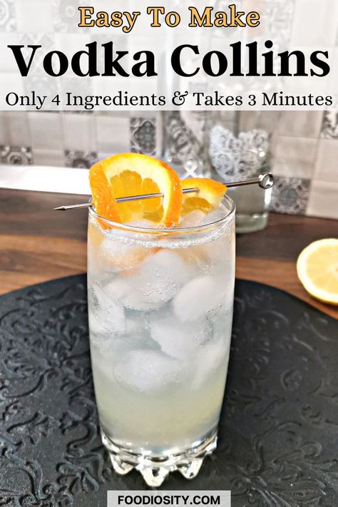 Keto Vodka Cocktails, Vodka Collins Recipe, Titos Vodka Drinks Easy, Titos Vodka Drinks, Orange Alcoholic Drinks, Easy Vodka Drinks, Unhealthy Drinks, Lemon Vodka Drinks, Easy Vodka Cocktails