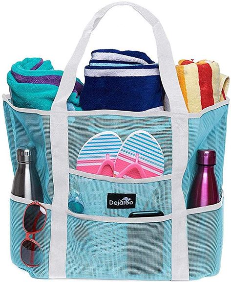 Amazon.com: Dejaroo Mesh Beach Bag - Lightweight Tote Bag For Toys & Vacation Essentials(Mint Blue/White Handles): Clothing, Shoes & Jewelry Beach Travel Essentials, Beach Vacation Essentials, Best Beach Bag, Picnic Tote, Vacation Essentials, Mesh Beach Bags, Large Beach Bags, Mesh Tote Bag, Pool Bags