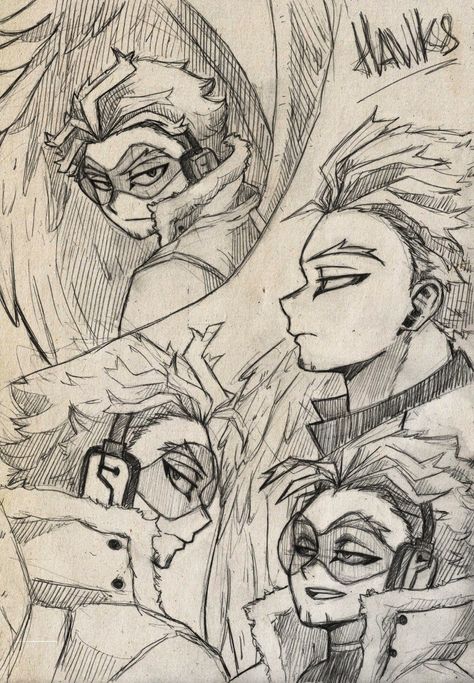 How To Draw Hawks, Hawks Drawing Sketches, Hawks Sketch, Hawks Drawing, Science Sketches, Mha Sketch, Hawks Mha, Keigo Takami, Animation Art Sketches