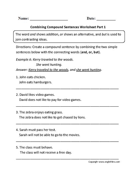 Combining Compound Sentences Worksheet Part 1 Simple Compound Complex Sentences, Sentence Combining, Simple Sentences Worksheet, Simple And Compound Sentences, Complex Sentences Worksheets, Compound Subject, Combining Sentences, Types Of Sentences Worksheet, Sentences Worksheet