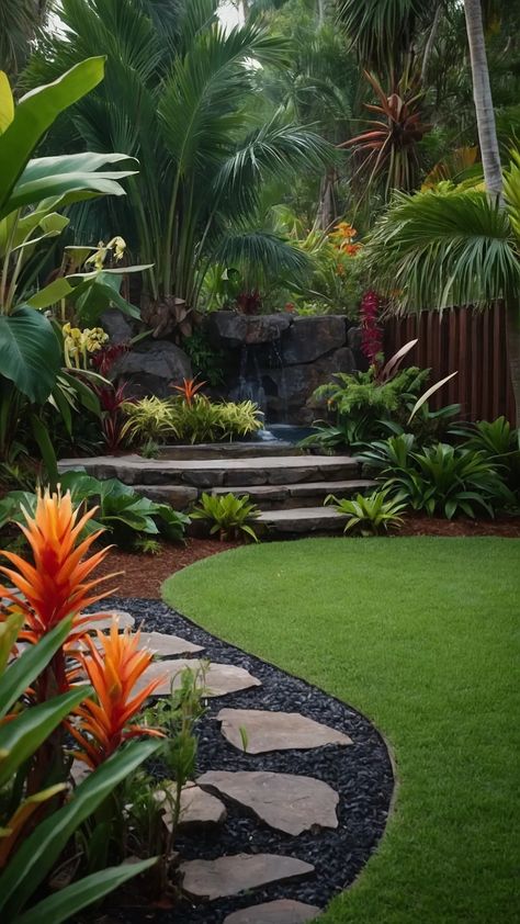 Say Aloha to Your Dream Backyard: 15 Fun Tropical Landscaping Tips - Inspire Inlet Landscaping Tropical Garden, Tiki Patio Ideas, Hawaiian Backyard, Minimalist Backyard, Banana Garden, Tropical Planting, California Pool, Tropical Pool Landscaping, Tropical Backyard Landscaping