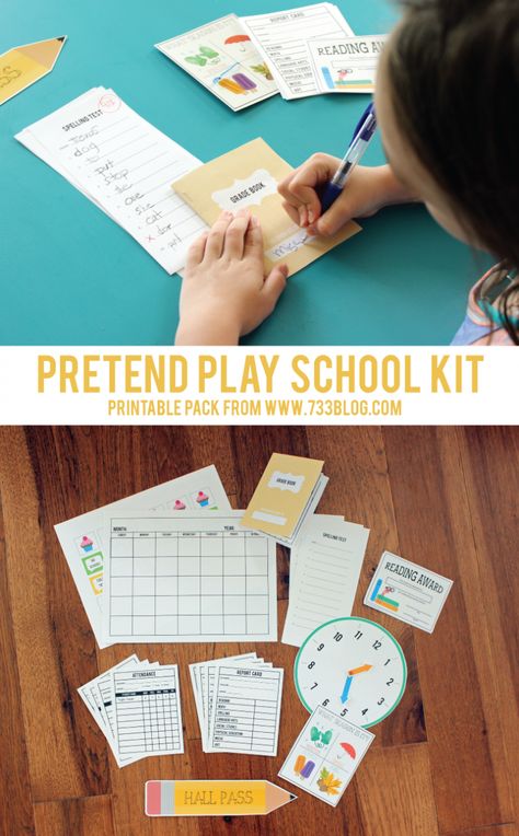 Pretend Play Printable school Kit includes grade books, report card, attendence, spelling sheets, calendar and more! Playing Teacher Pretend, Pretend School Dramatic Play, Play School Ideas, School Pretend Play, Pretend Play School, Pretend School, Spell Book Printable, Real Witchcraft, Pretend Play Printables