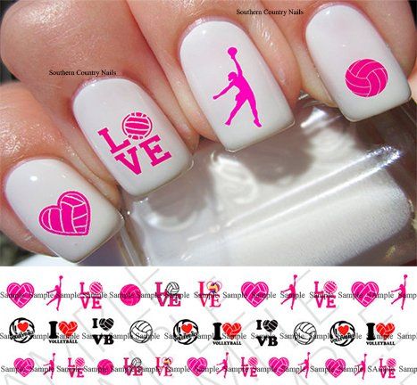 68 Volleyball Nail Decals Volleyball Nail Art, Volleyball Nails, Volleyball Things, Dig Pink, Volleyball Conditioning, Uñas Aesthetic, Sports Nails, Volleyball Stuff, Western Nails