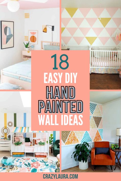 These DIY hand painted walls won't just add character to your wall but are also a great way to be creative during your free time. #DIY #InteriorDesign #HomeDecor Trendy Wall Mural, 1 Wall Painted Bedrooms, Wall Splatter Paint Ideas, Wall Patterns With Paint Bedroom, Playroom Feature Wall Paint, Diy Geometric Wall Art Paint, Interesting Ways To Paint Walls, Easy Paint Techniques Wall, Unusual Painted Walls