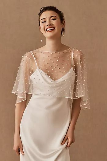 Bride | Anthropologie Vintage Sheath Wedding Dress, Quirky Bride, Bridal Capelet, Cape Wedding Dress, Wedding Cape, Bridal Shawl, Bridal Wrap, Jenny Yoo, Capes For Women