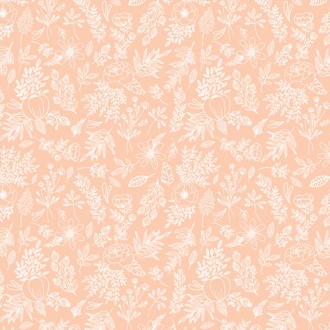 Peaceful Ramble in Peach - Hawthorne Supply Co Peach Color Background Pastel, Peach Floral Wallpaper, Girls Room Wallpaper, Peach Wallpaper, Girl’s Room, Indie Sewing Patterns, Peach Color, Peachy Pink, Modern Fabric