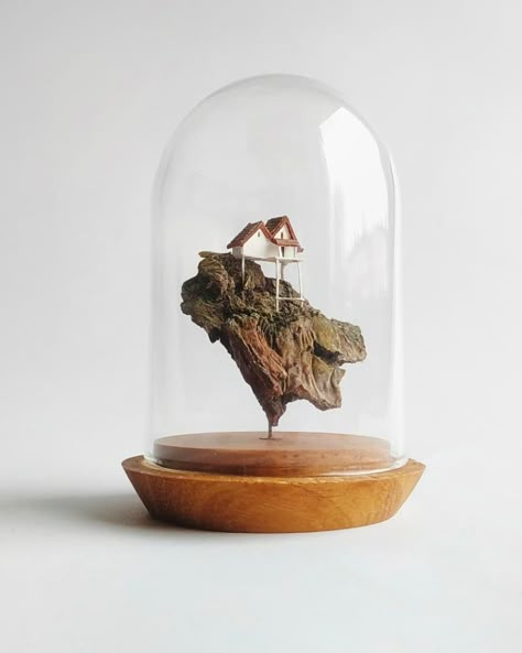 Mini Sculptures, Wooden Miniature, Glass Dome Cloche, Miniature Sculpture, Fantasy Worlds, Conceptual Artist, Miniature Projects, Mini Craft, The Bell Jar