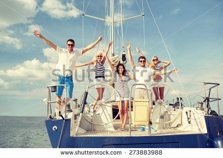 vacation, travel, sea, friendship and people concept - smiling friends sitting on yacht deck and greeting Yacht Party Theme, Vacation List, Yacht Wedding, Yacht Party, Yacht Rental, Sailing Trips, Charter Boat, Boat Party, Amazing Sunsets