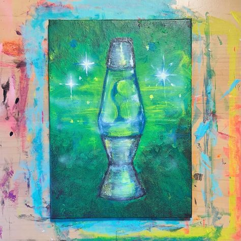 lava lamp # 2 - acrylic and airbrush on canvas. swipe for blacklight! #painting #artist #blacklightart Lava Lamp Acrylic Painting, Lava Lamp Painting Canvas, Lamp Pfp, Lava Lamp Painting, Lava Lamp Drawing, Lava Lamp Art, Blacklight Painting, Lamp Painting, Lamp Art