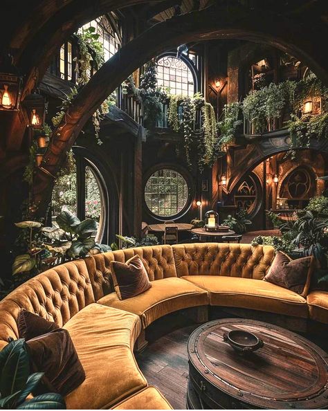 Hobbit Shire, Hufflepuff Common Room, Hogwarts Hufflepuff, Plant Business, Gothic Cottage, Witchy Cottage, Hufflepuff House, Hippie Lifestyle, Fantasy Rooms