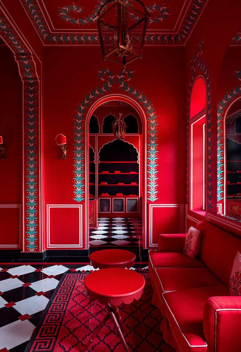 Palladio Jaipur, Villa Palladio, Marie Ann, Red Room, Red Interiors, Incredible India, Pool House, Hotels Room, Interior Designer