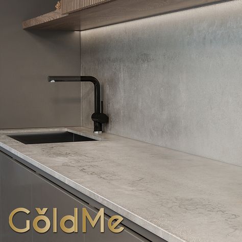 Go for the #minimalistic look when you choose GoldMe’s #TitaniumSilverGrey, our stunning take on metal sintered stones. #goldmesurfaces #TitatiumSilverGrey #DiamondSeries #bestsinteredstone #luxury #prestige #elegance #tiles #ceramic #interior #design #style #homedesign #homegoals #interiordesign #porcelain #magnificent #sophisticated #lavish #metalsinteredstone Ceramic Interior Design, Kitchen Cabinet Material, Sintered Stone Countertops, Sintered Stone Kitchen, Kitchen Cabinets Materials, Ceramic Interior, Tiles Marble, Stone Kitchen, Sintered Stone