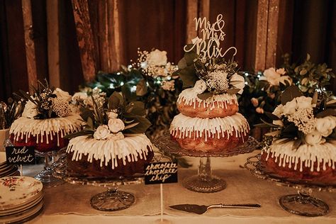 Bundt Cakes Wedding, Nothing Bundt Cakes Wedding, Rehearsal Dinner Cake, Grooms Cake Tables, Wedding Cake Table Decorations, Grooms Table, Fair Wedding, Nothing Bundt, Nothing Bundt Cakes