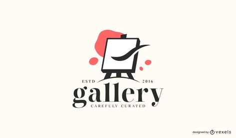 Incredible logo template featuring an easel and the caption "Gallery - carefully curated". This business logo is perfect for business cards, websites, social media, storefronts, and more. Contains editable text, colors, shapes and more! Art Gallery Logo Design, Art Gallery Logo, Gallery Logo, Spa Logo Design, Writing Studio, Template Art, Logo Design Set, Handmade Packaging, Painting Brush