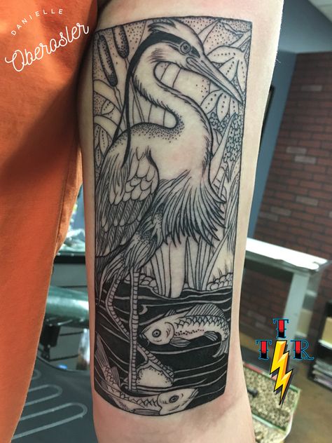 Blackwork egret tattoo by Danielle Oberosler at The Tattoo Room 805-520-0111. Tattoo idea for girls! Great Egret Tattoo, Spoonbill Tattoo, Crane Tattoo Shoulder, Sand Hill Crane Tattoo, Herron Tattoo, Ibis Tattoo, Egret Tattoo, Grandad Tattoo, Tattoo Room