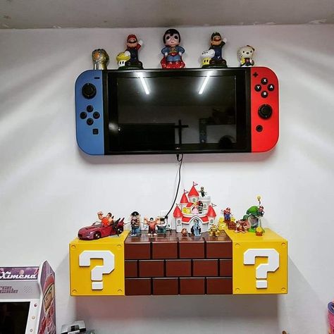 Arcade Bedroom Ideas, Arcade Themed Bedroom, Super Mario Room Ideas, Sonic The Hedgehog Room Ideas, Mario Bros Room Decor, Nintendo Room Ideas, Mario Playroom, Arcade Room Ideas, Super Mario Bedroom Ideas