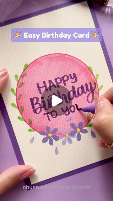 Nhuan Dao✨Calligraphy & Lettering❤️ on Instagram: "Quick & Easy DIY Birthday Card 🎁 . . . 🌟FREE Gift For You: Do u Want to Try Your Hand at Brush Lettering and Calligraphy? Download This FREE Chapter : “How to Practice & Master 10 Basic Strokes” From the Workbook: “The 21-Day Brush Lettering”. 👉You Can Find The Link in My Bio or Visit: nhuandaocalligraphy.com . . . #HandmadeCards #Happybirthday #happybirthdaycard #cardmaking #personalizedgifts #NhuanDaoCalligraphy #Calligraphy #BrushLettering #ModernCalligraphy #HandLettering #Lettering #Handwriting #DIYBirthdayCard #Handmade #DIY #artreels #reels" Easy Birthday Cards Diy, Lettering Handwriting, Simple Birthday Cards, Calligraphy Lettering, Diy Gift Box, Birthday Cards Diy, Brush Lettering, Diy Birthday, Happy Birthday Cards