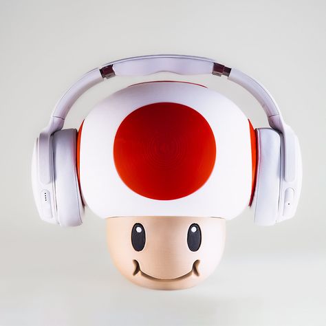 Clay Headphone Holder, Gaming Setup Cute, Crib Aesthetic, Kawaii Gaming Setup, Super Mario Toad, Toad Mushroom, Diy Headphone Stand, Mario Toad, Headphones Music